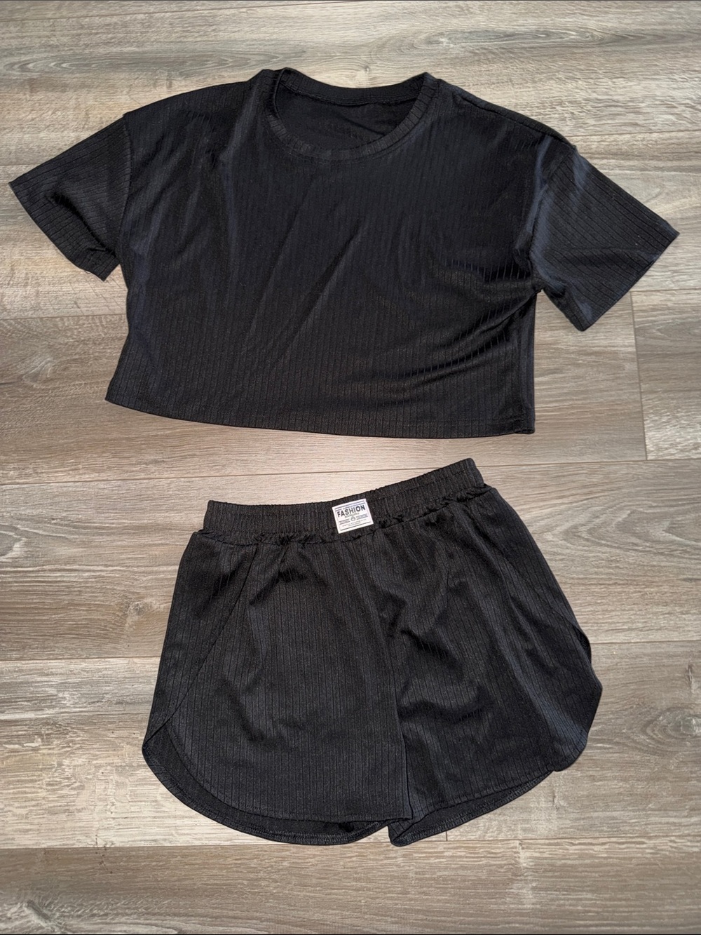 Black Ribbed Two-Piece Lounge Set - Picture 2 of 5